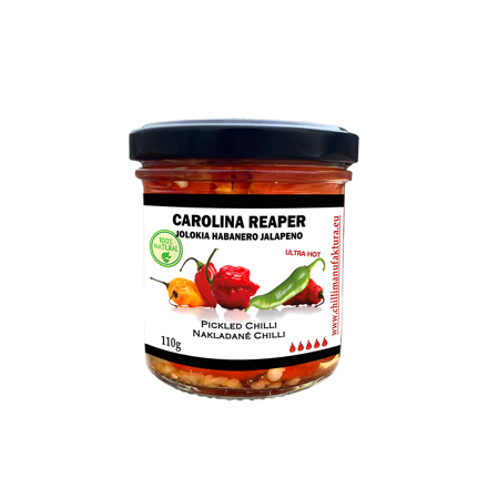 Wysterilyzowane chili Carolina Reaper, Jolokia, Jalapeno 110g