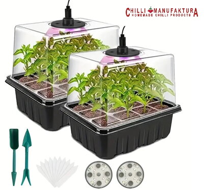 GROW BOX (2x12) z 2x oświetleniem LED, 2x pudełko na 12 miejsc + 30 nasion chili